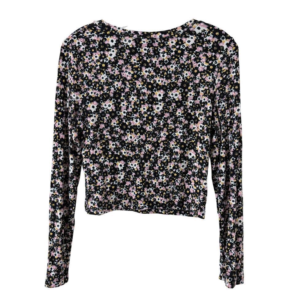 Wild Fable Women's T-Shirt Size L Floral Print Long Sleeve Ribbed Knit Crew Neck - Picture 4 of 6